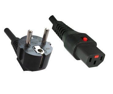 DINIC Netzkabel Schuko auf C13 mit Verriegelung, locking, 1mm², 2m